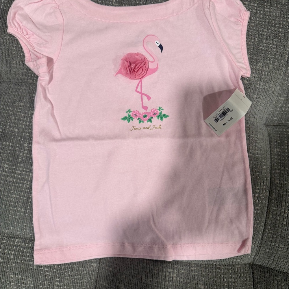 Janie & Jack Pink Flamingo Puff-Sleeve Tee – Girls Size size 5 - Picture 4 of 6